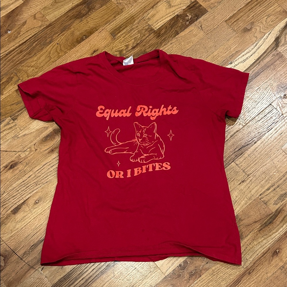 Red Graphic T-Shirt with Cat Print